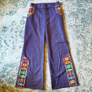 Vintage 1970s Embroidered Bell Bottoms Jeans